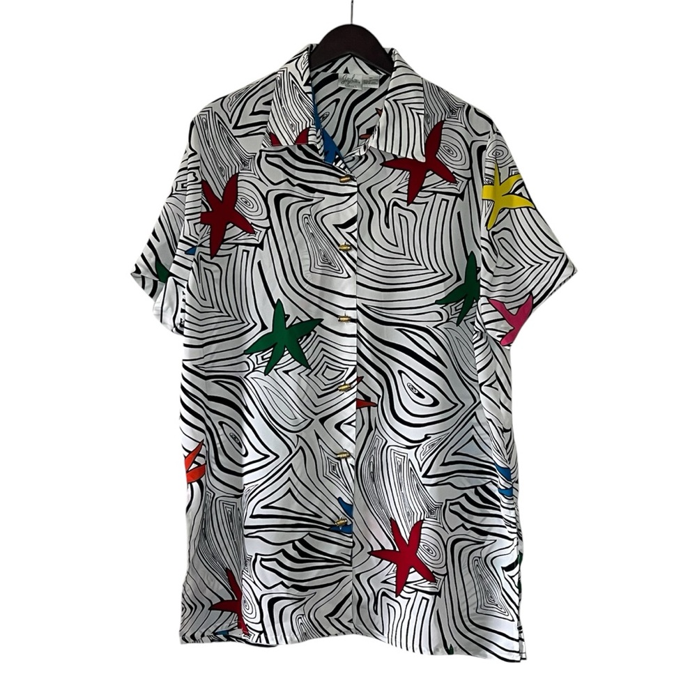 VTG Jaclyn Smith Oversize Toggle Button Up Shirt Loud Nautical Print Size 18